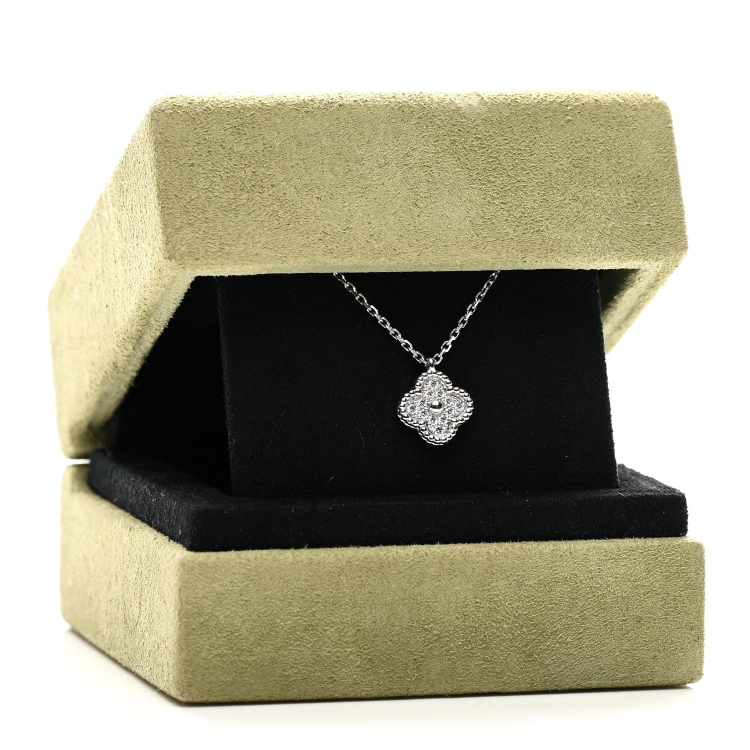 Van Cleef & Arpels 18K White Gold Diamond Sweet Alhambra Pendant Necklace 6 of 6