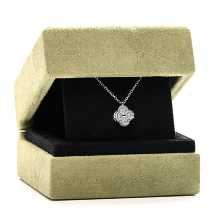 Van Cleef & Arpels 18K White Gold Diamond Sweet Alhambra Pendant Necklace 6 of 6