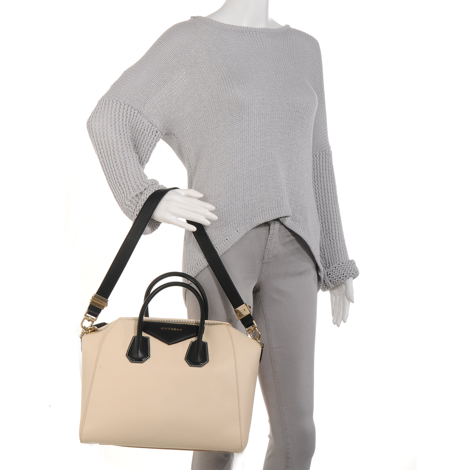 Givenchy Calfskin Medium Tri-Color Antigona Beige Black Silver 2 of 12