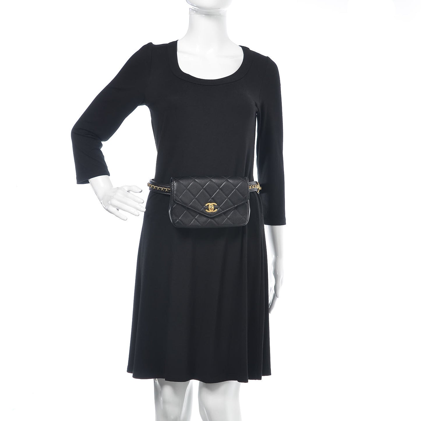 Calfskin Quilted Flap Waist Bag Black