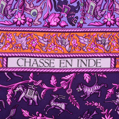 Hermes Silk Chasse En Inde Scarf 90 Violet Orange Rose Indien 5 of 6