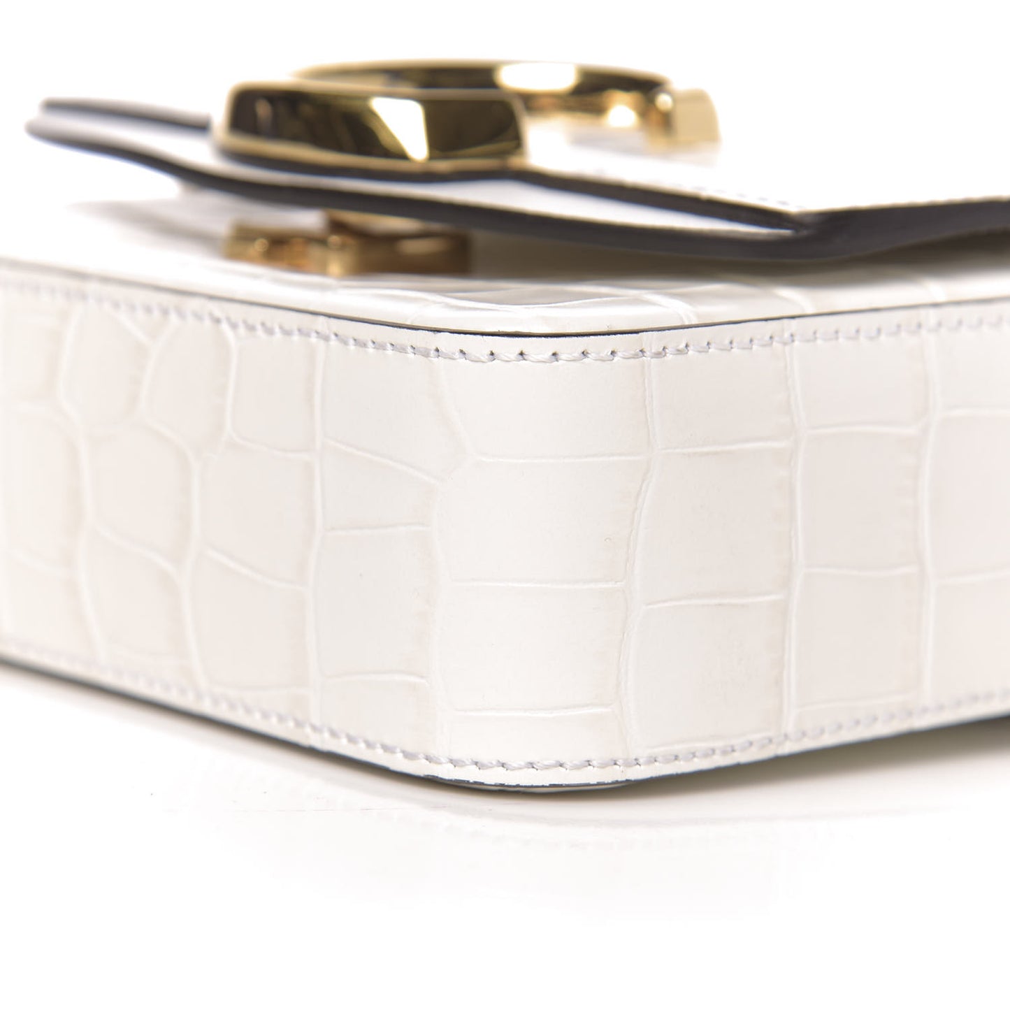 Calfskin Crocodile Embossed Mini C Double Carry Brilliant White