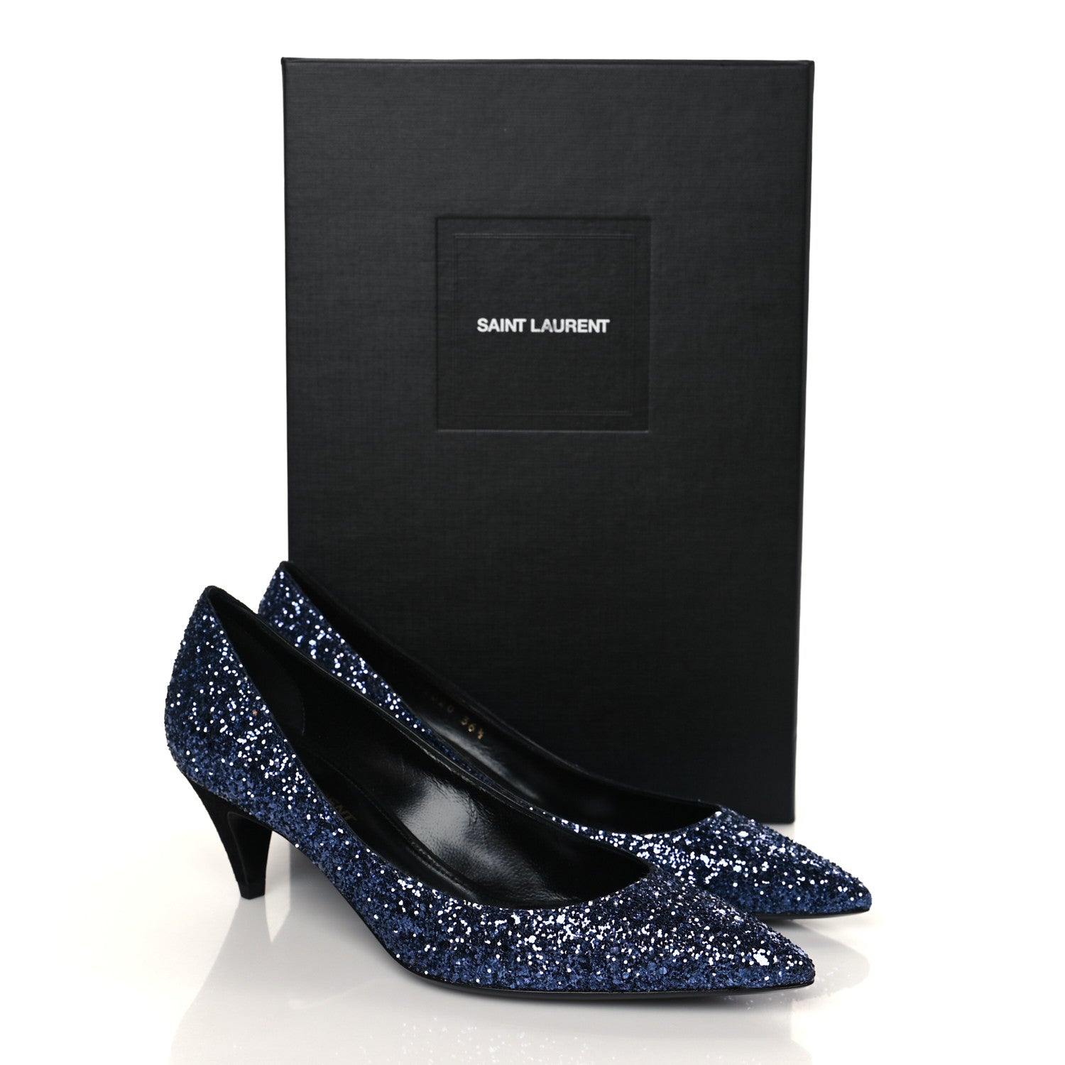Saint Laurent Charlotte Glitter Point-toe Kitten-Heel Pumps 36.5 Blue 9 of 9