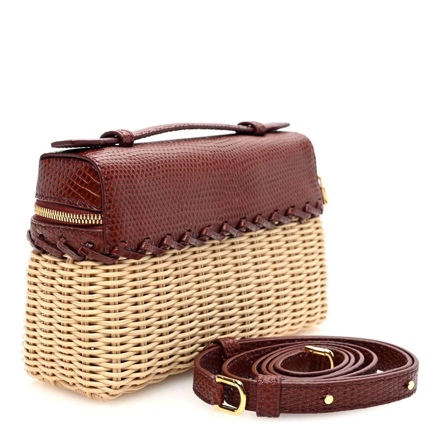 Loro Piana Wicker Lizard East West L19 Extra Pocket Pouch Smoked Caramel 3 of 9