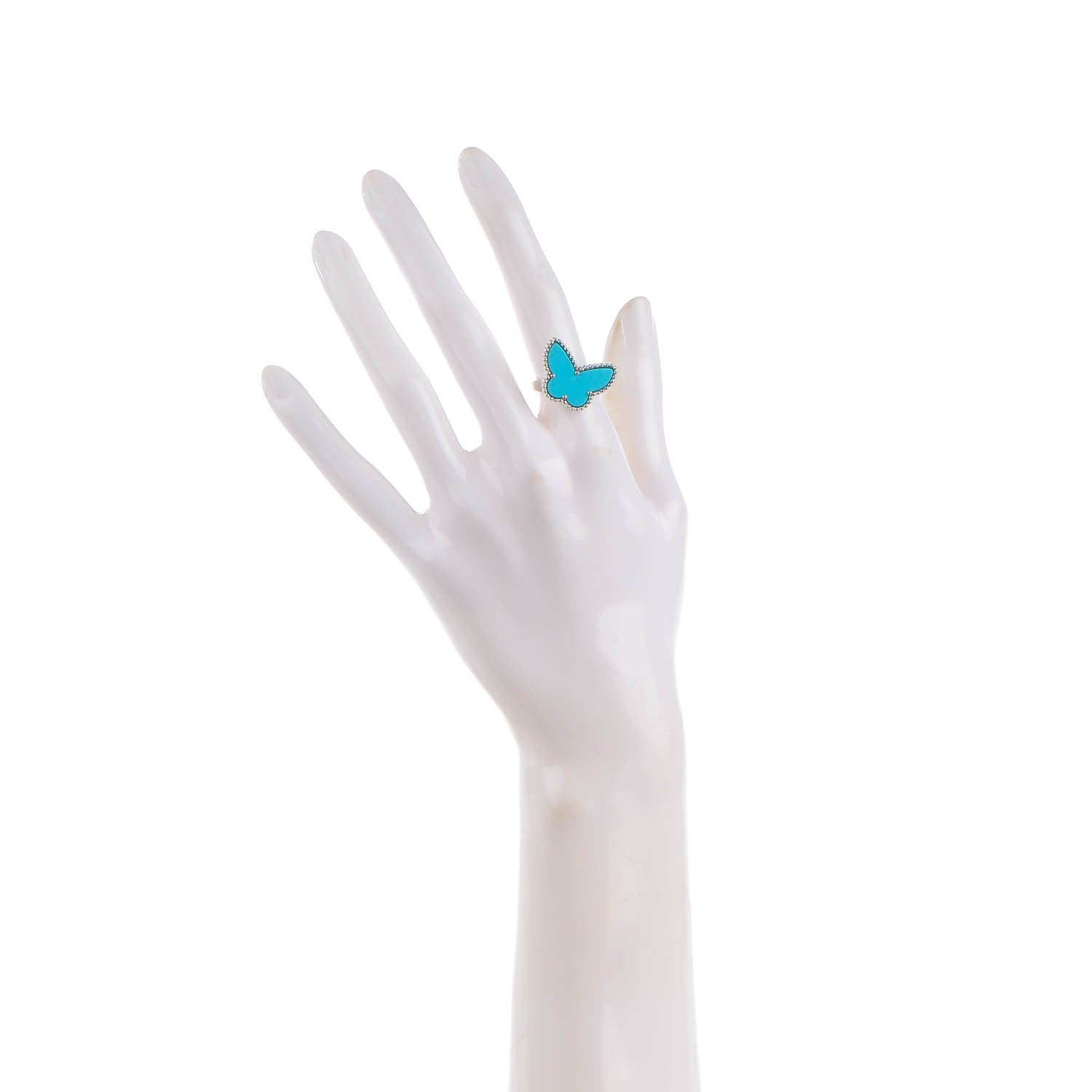 Van Cleef & Arpels 18K White Gold Turquoise Lucky Alhambra Butterfly Ring 51 5.75 2 of 5