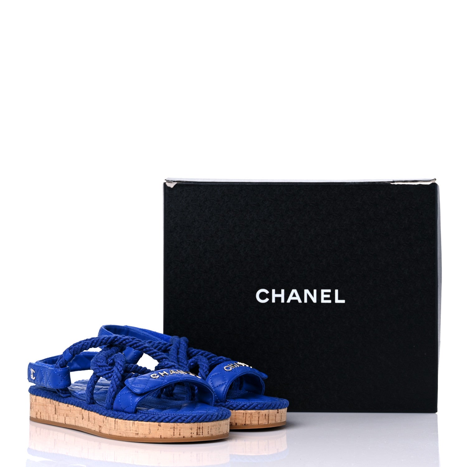 Chanel Cord Lambskin Quilted Logo Sandals 40 Blue 10 of 10