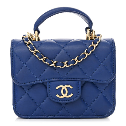 Chanel Lambskin Quilted Top Handle Flap Coin Purse With Chain Blue 1 of 12