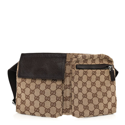Gucci GG Monogram Double Pocket Belt Bag Dark Brown 1 of 10