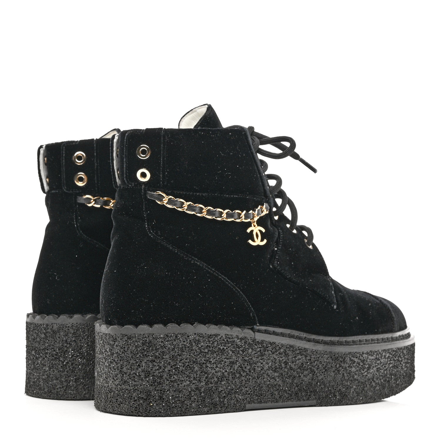 Chanel Velvet Chain Lace Up CC Short Boots 38.5 Black 4 of 9