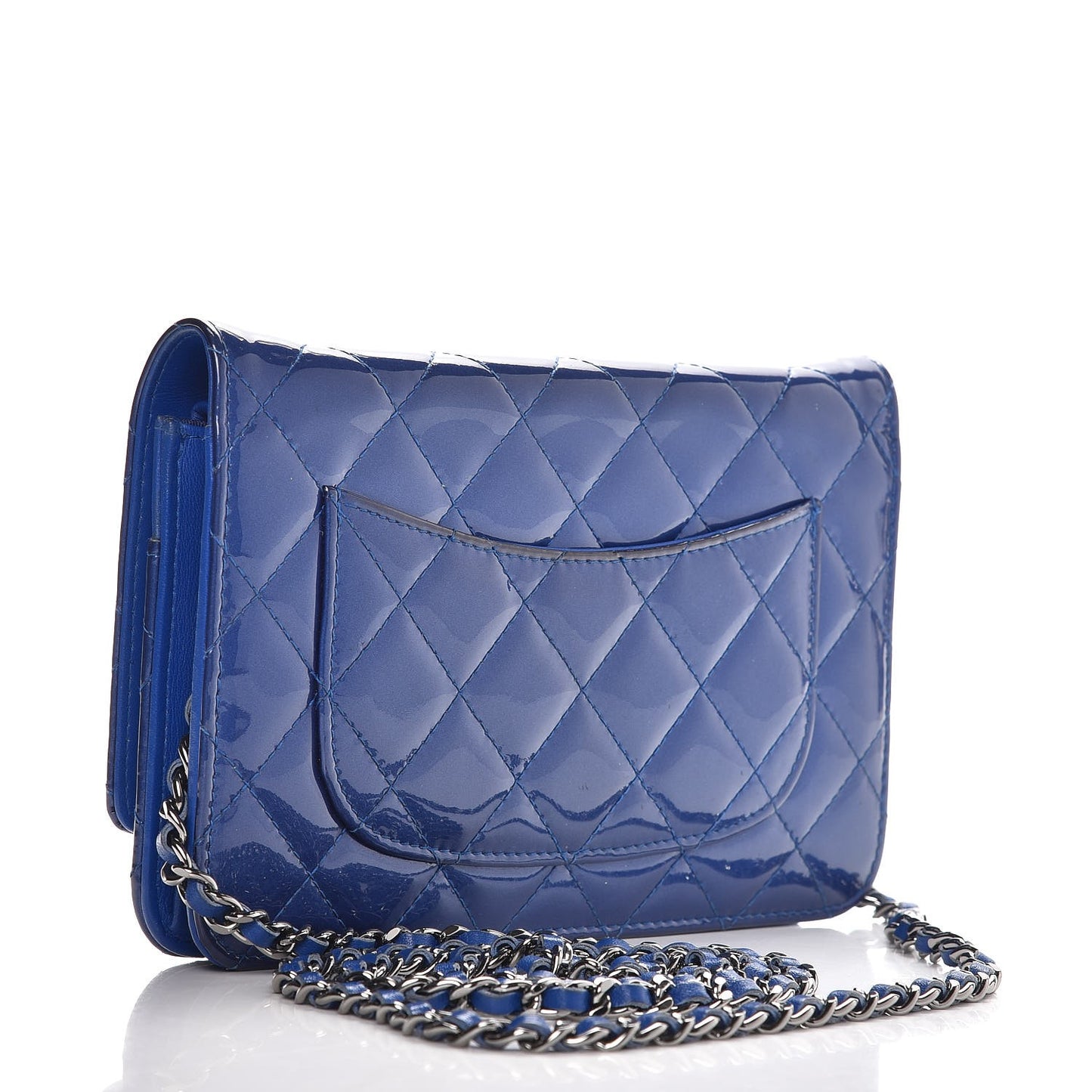 Patent Quilted Wallet On Chain WOC Blue