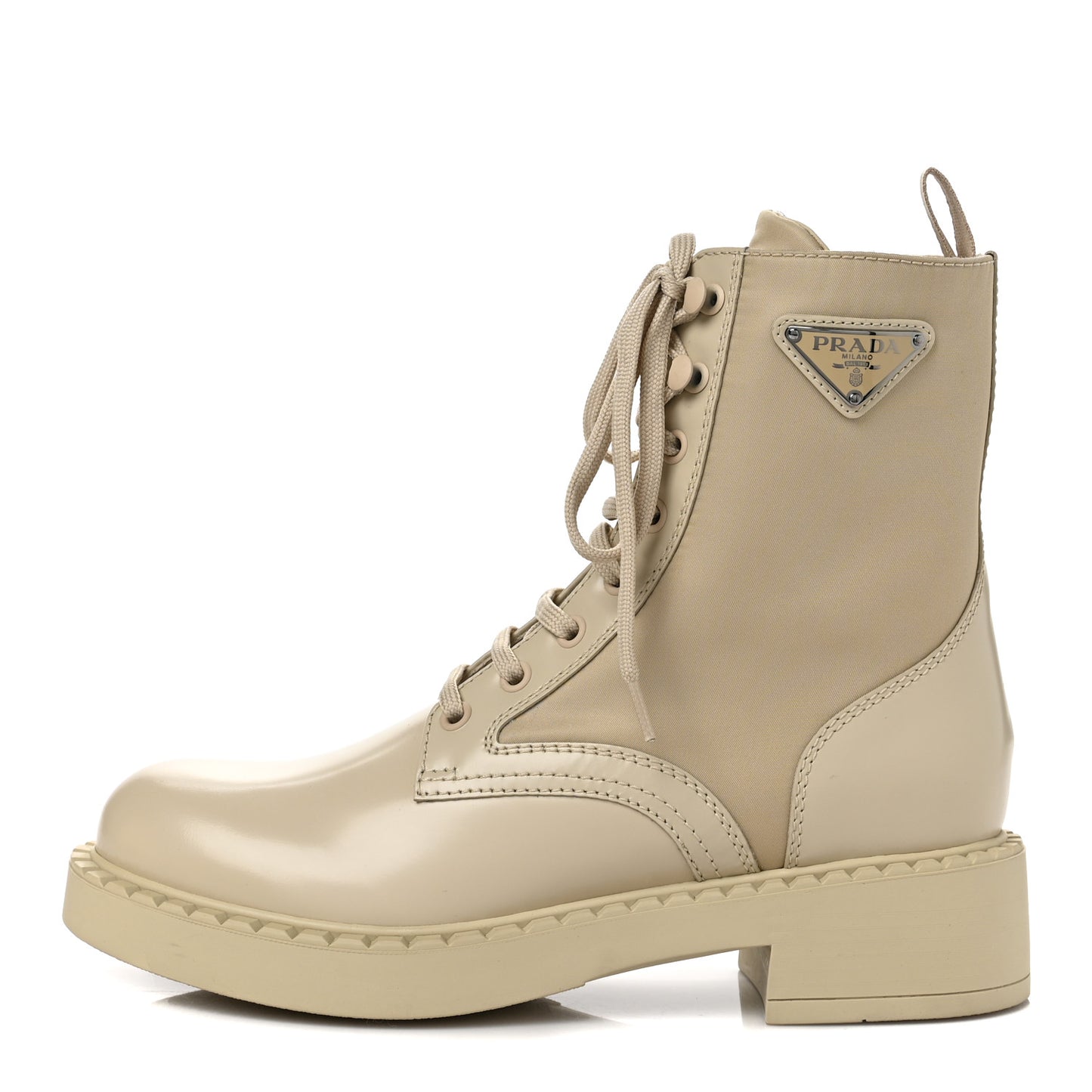 Spazzolato Re-Nylon Metal Triangle Logo Womens 50mm Combat Boots 37.5 Deserto
