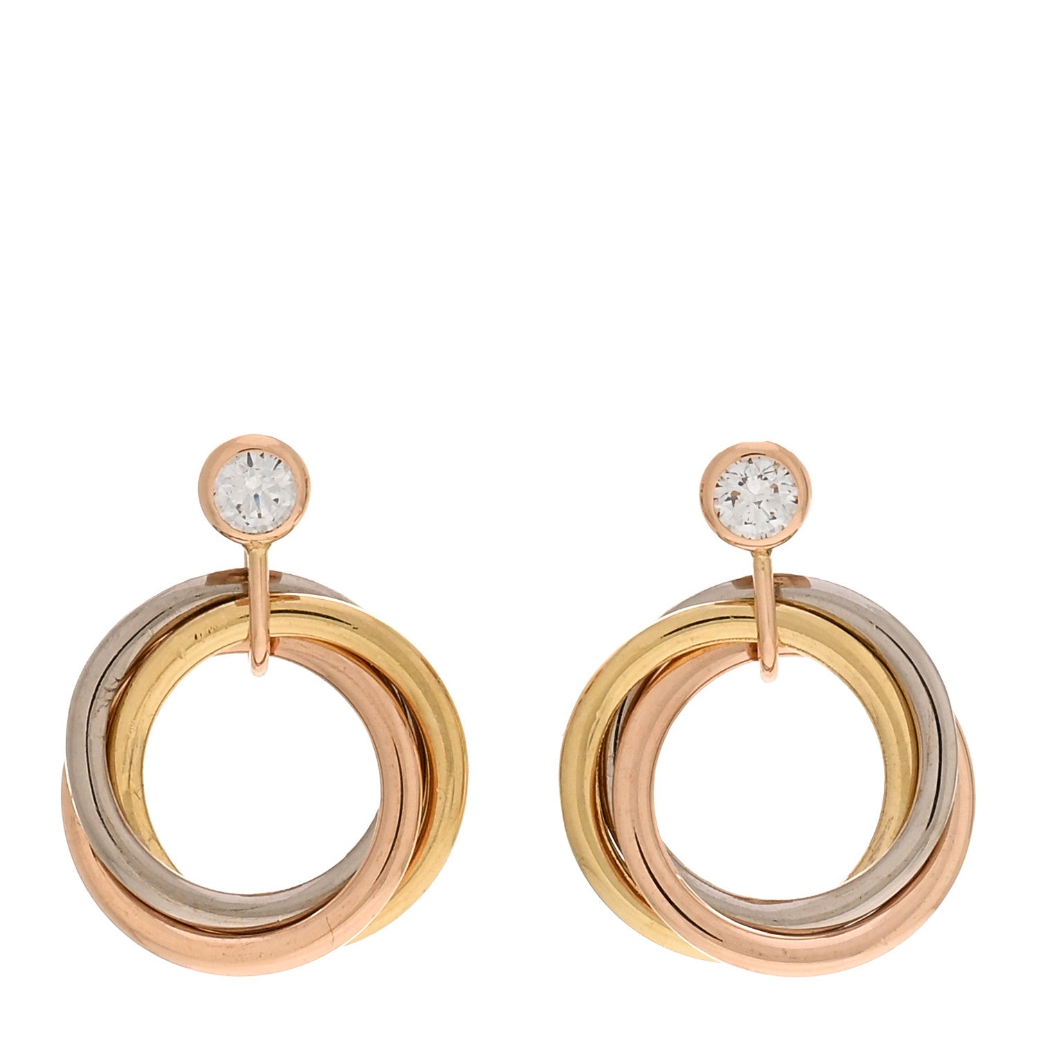 Cartier 18K Pink Yellow White Gold Diamond Trinity Drop Earrings 1 of 5