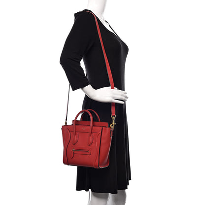 Celine Drummed Calfskin Nano Luggage Red 2 of 21