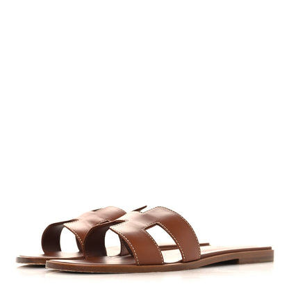 Hermes Box Calfskin Oran Sandals 37.5 Gold 4 of 10