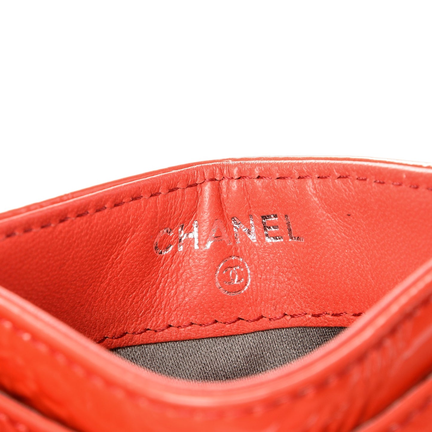 Patent Calfskin Lucky Symbols Card Holder Case Rouge Clair