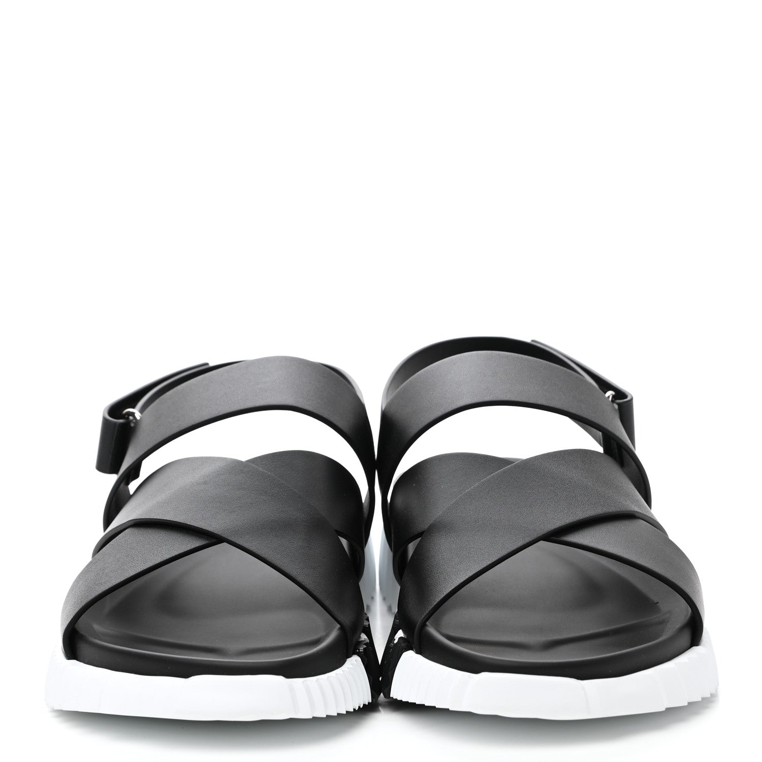 Hermes Calfskin Goatskin Mens Electric Sandals 44 Black White 2 of 8