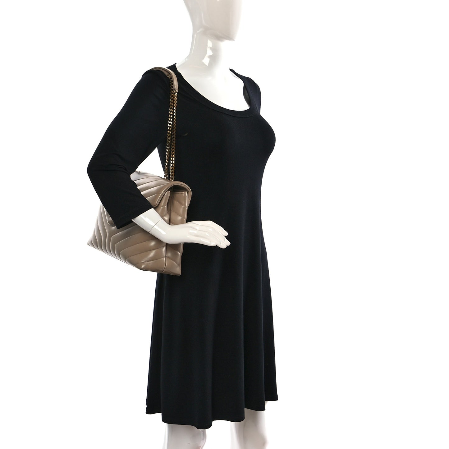 Calfskin Y Quilted Monogram Medium Loulou Chain Satchel Dark Beige