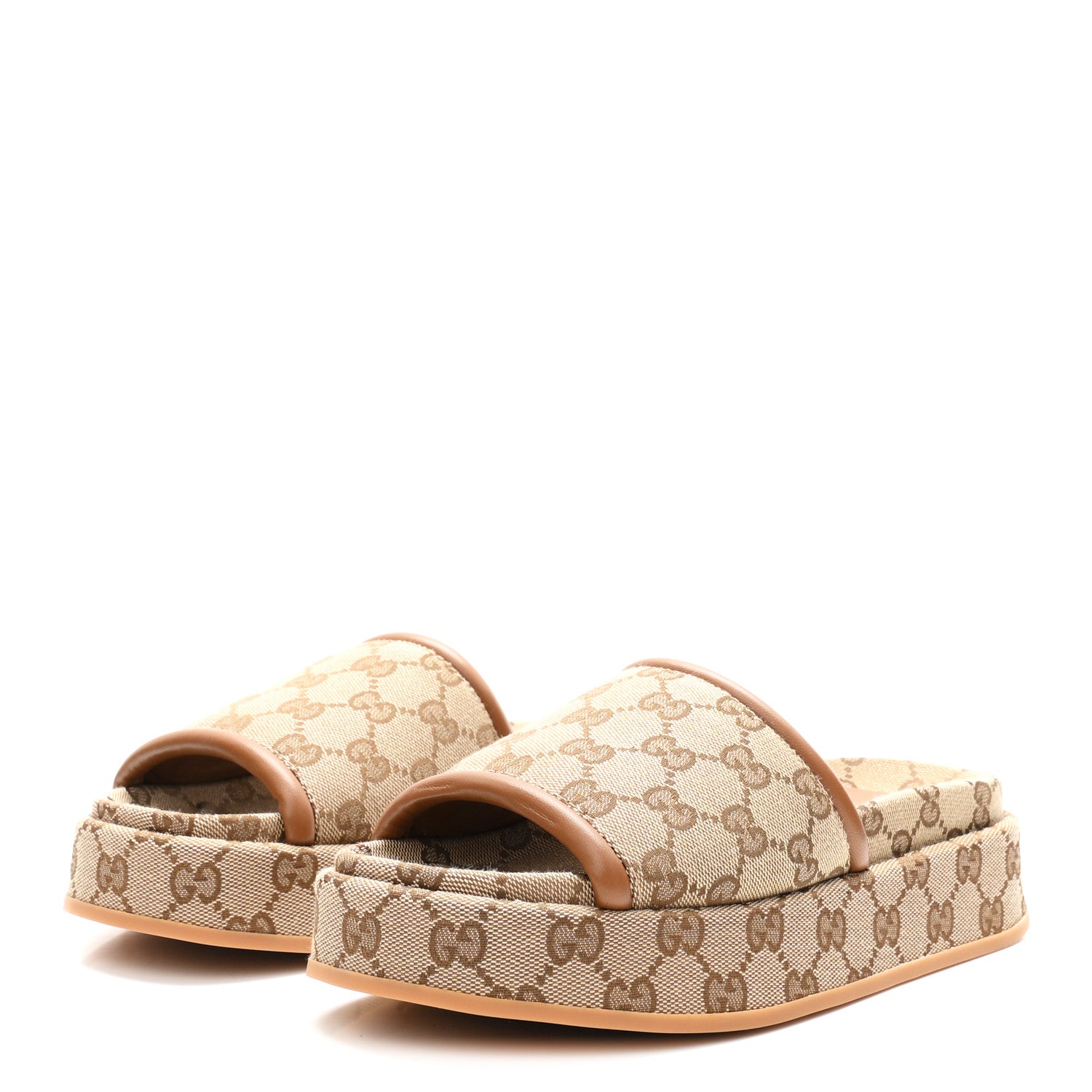 Gucci Original GG Canvas Monogram Womens GG Platform Sandals 37.5 Beige Ebony Sundial Beige Ebony Sundial 4 of 10