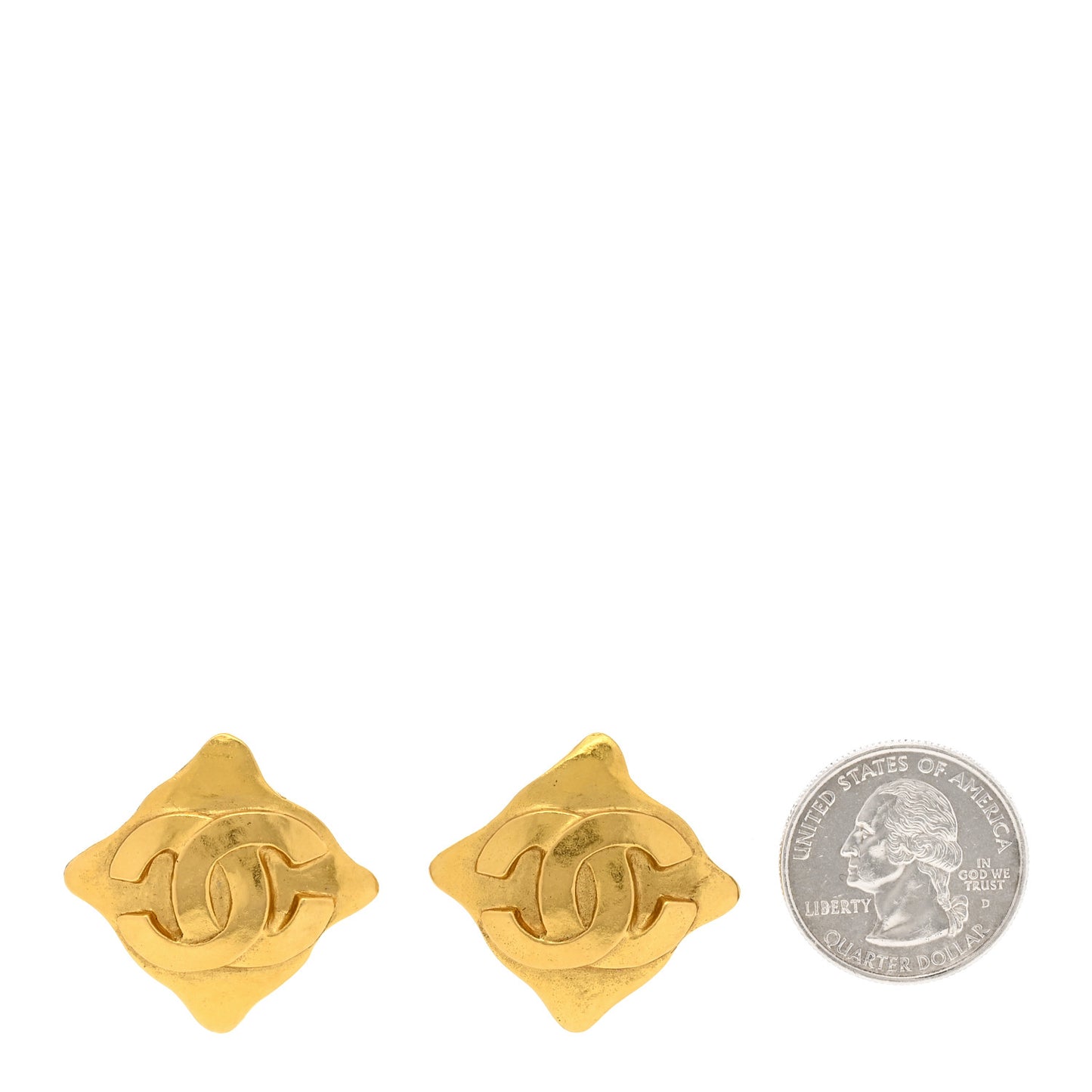 Metal CC Diamond Shaped Clip On Earrings Gold