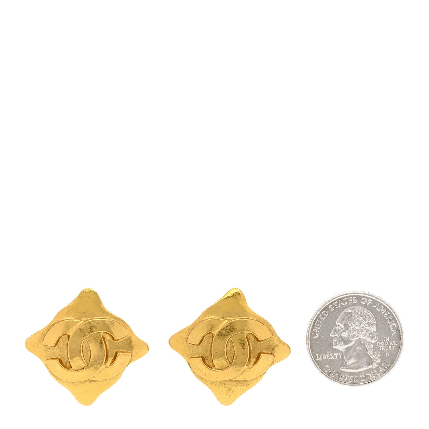 Chanel Metal CC Diamond Shaped Clip On Earrings Gold 2 of 5