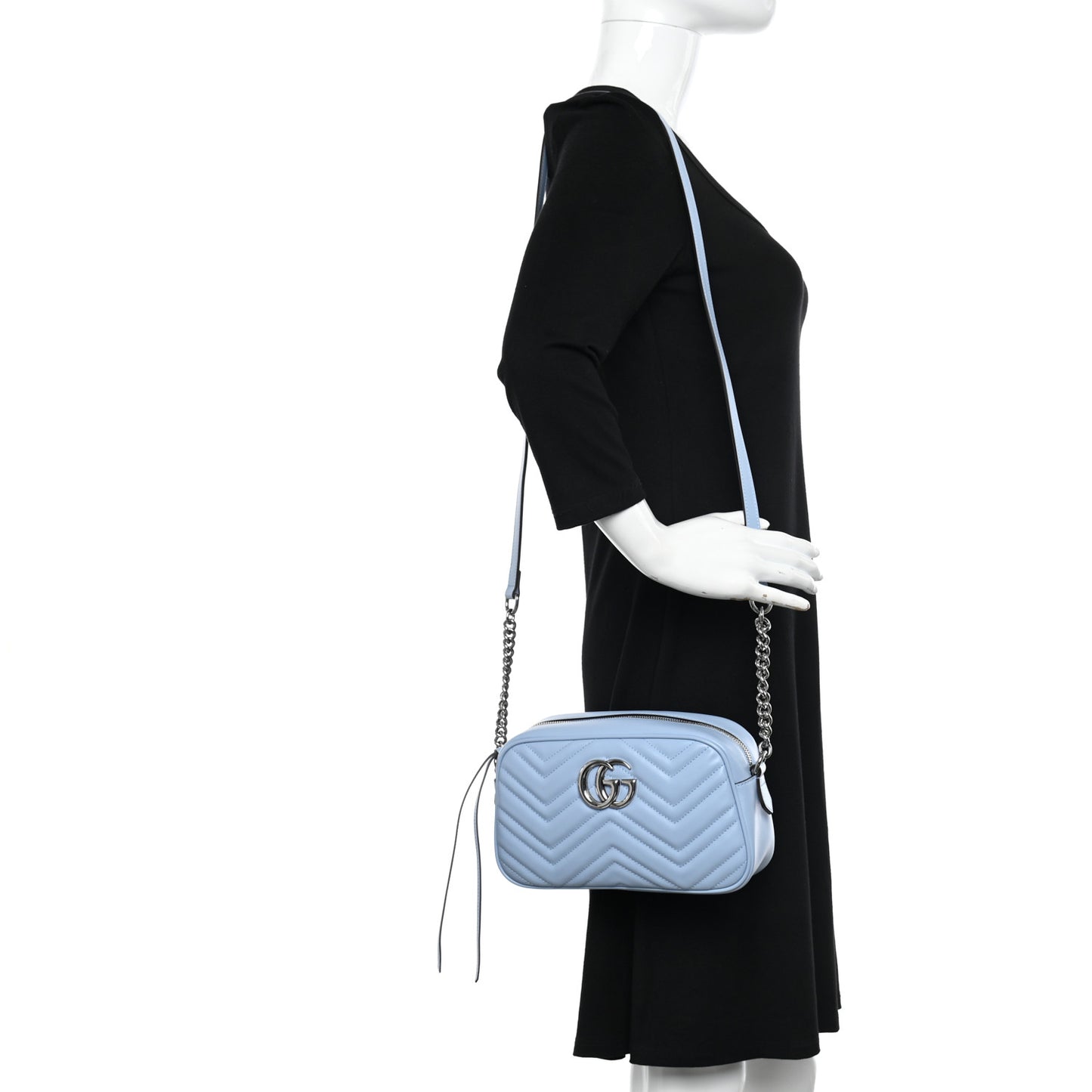 Calfskin Matelasse Small GG Marmont Chain Shoulder Bag Porcelain Light Blue