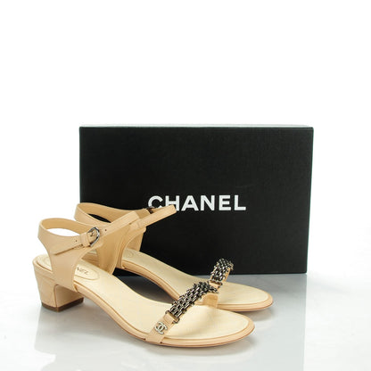 Chanel Lambskin Quilted Reissue Chain Pearl CC Sandals 39 Beige 9 of 9