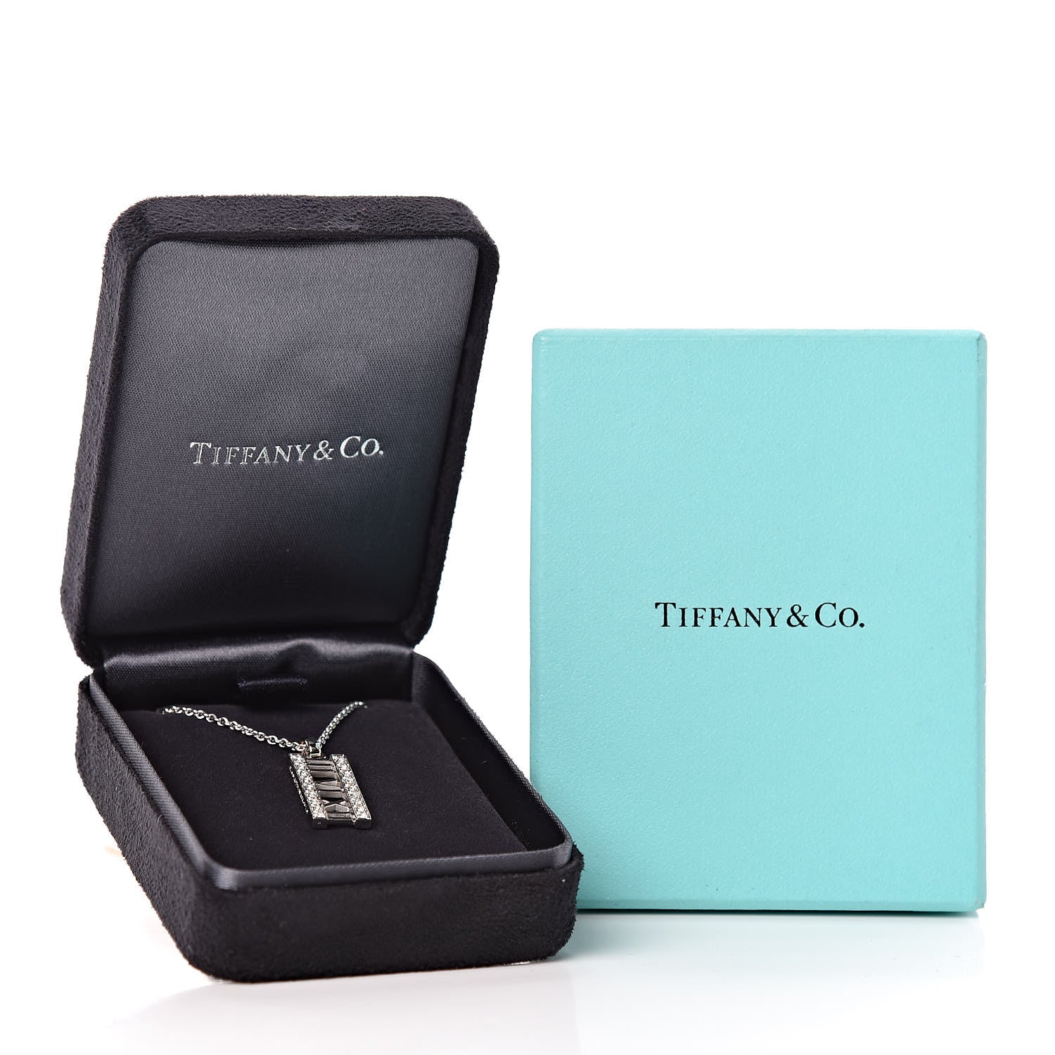 Tiffany 18K White Gold Diamond Atlas Bar Pendant Necklace 6 of 6