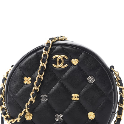 Chanel Lambskin Quilted Studded Round Clutch With Chain Black 9 of 10