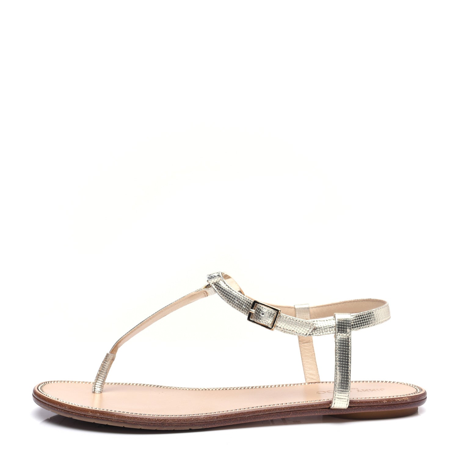 Jimmy Choo Metallic Calfskin Wave Thong Sandals 39 Champagne 1 of 12