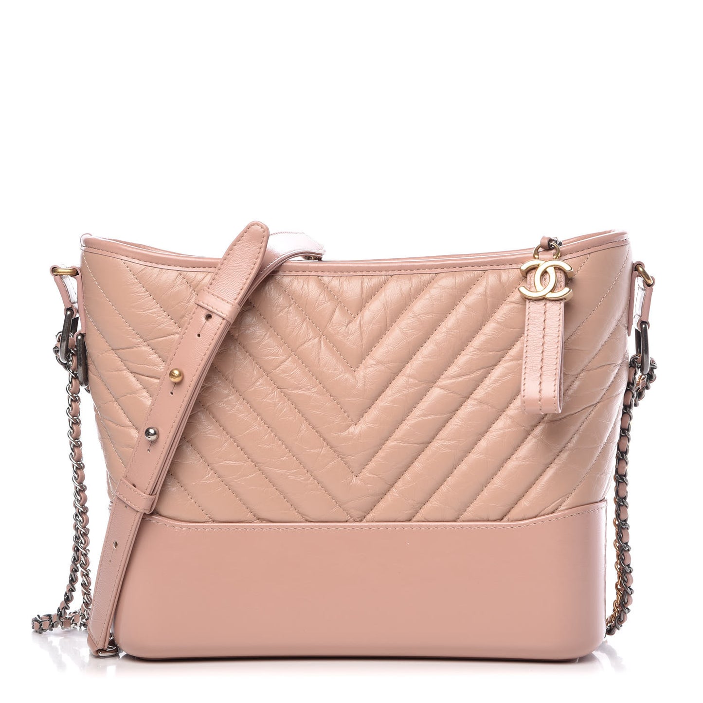 Aged Calfskin Chevron Quilted Medium Gabrielle Hobo Pink