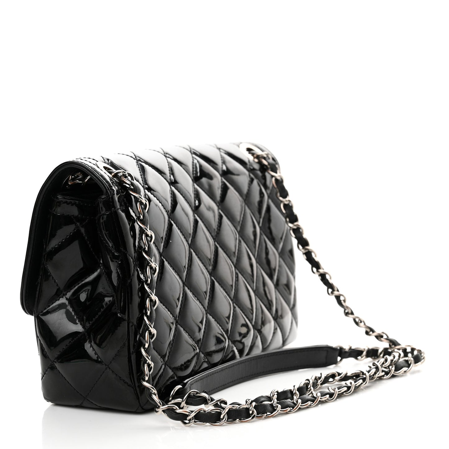 Patent Quilted Large Coco Shine Flap Black