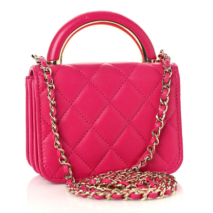 Chanel Lambskin Quilted Top Handle Flap Clutch With Chain Fuchsia 3 of 10
