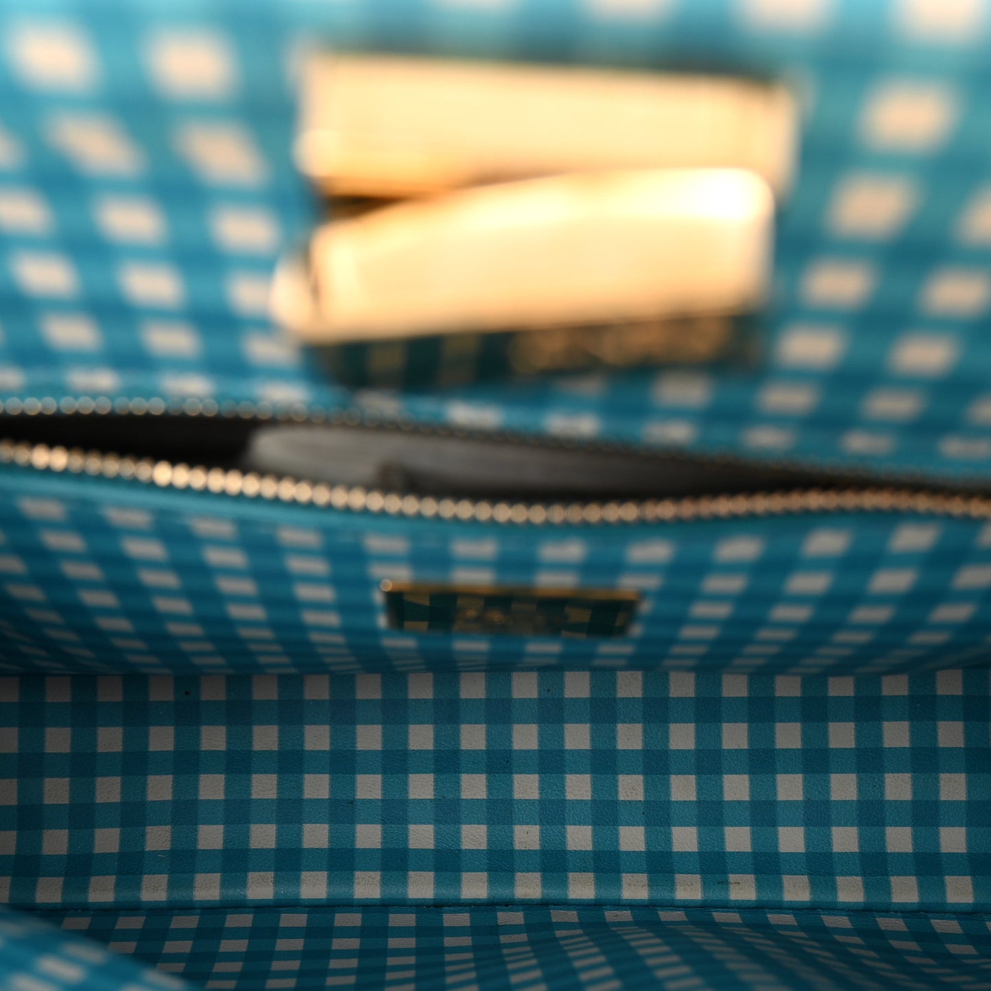 Nappa Vitello Gingham Printed Mini Peekaboo Iconic Satchel White Ice Light Blue
