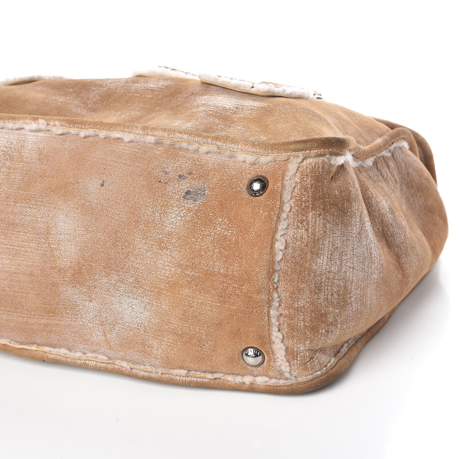 Prada Shearling Flap Shoulder Bag Beige 7 of 12