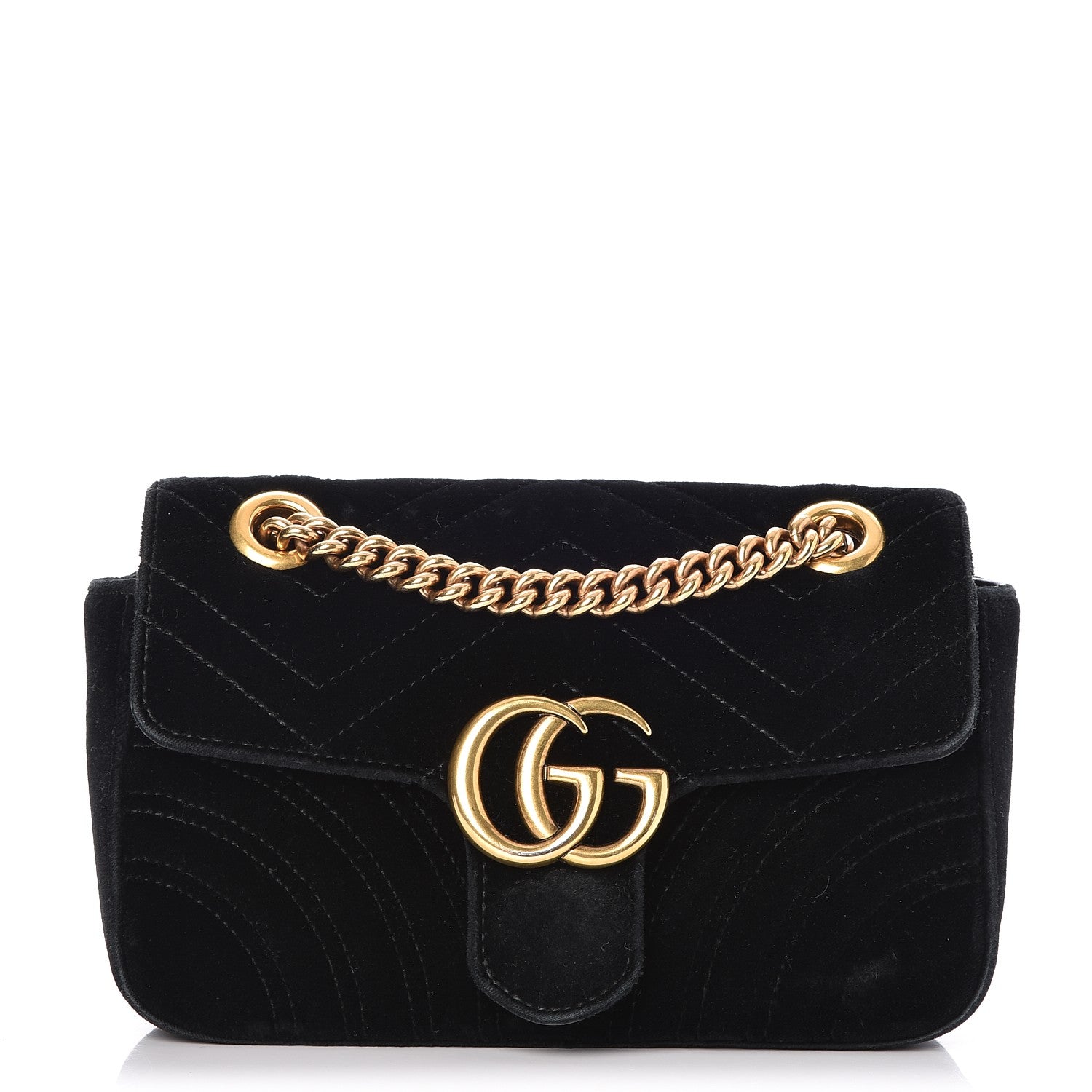 Gucci Velvet Matelasse Mini GG Marmont Shoulder Bag Black 1 of 11