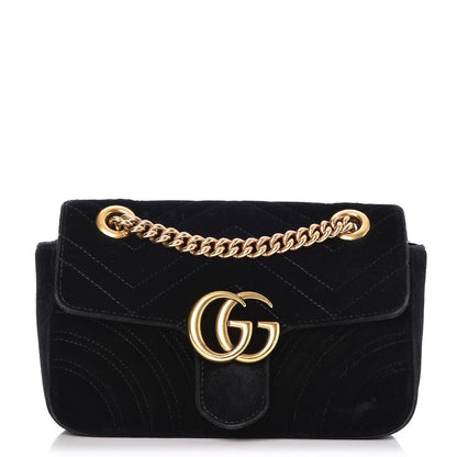 Gucci Velvet Matelasse Mini GG Marmont Shoulder Bag Black 1 of 11