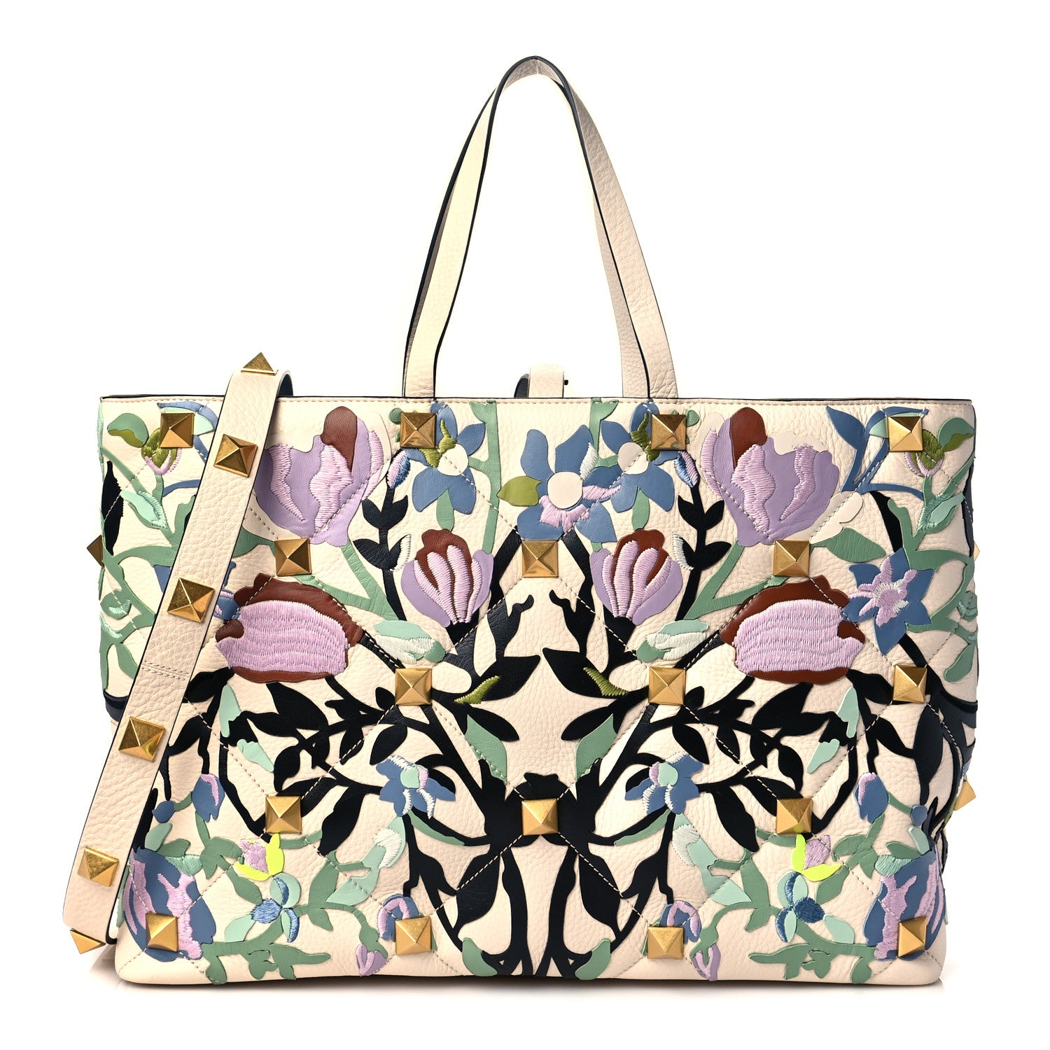 Valentino Garavani Grained Calfskin Embroidered Large Roman Stud Tote Multicolor 1 of 9