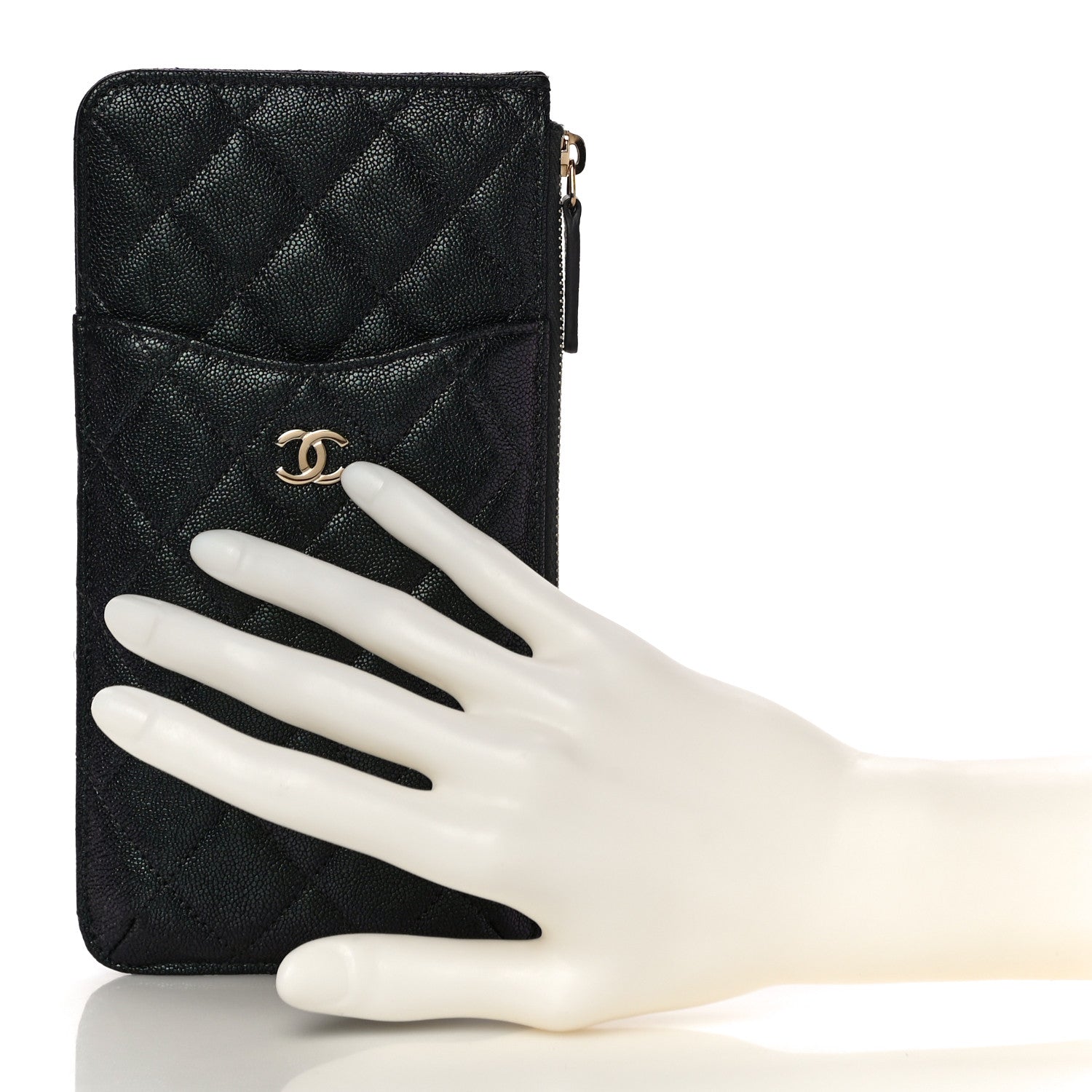 Chanel Iridescent Caviar Quilted Classic Flat Wallet Pouch Black 2 of 11