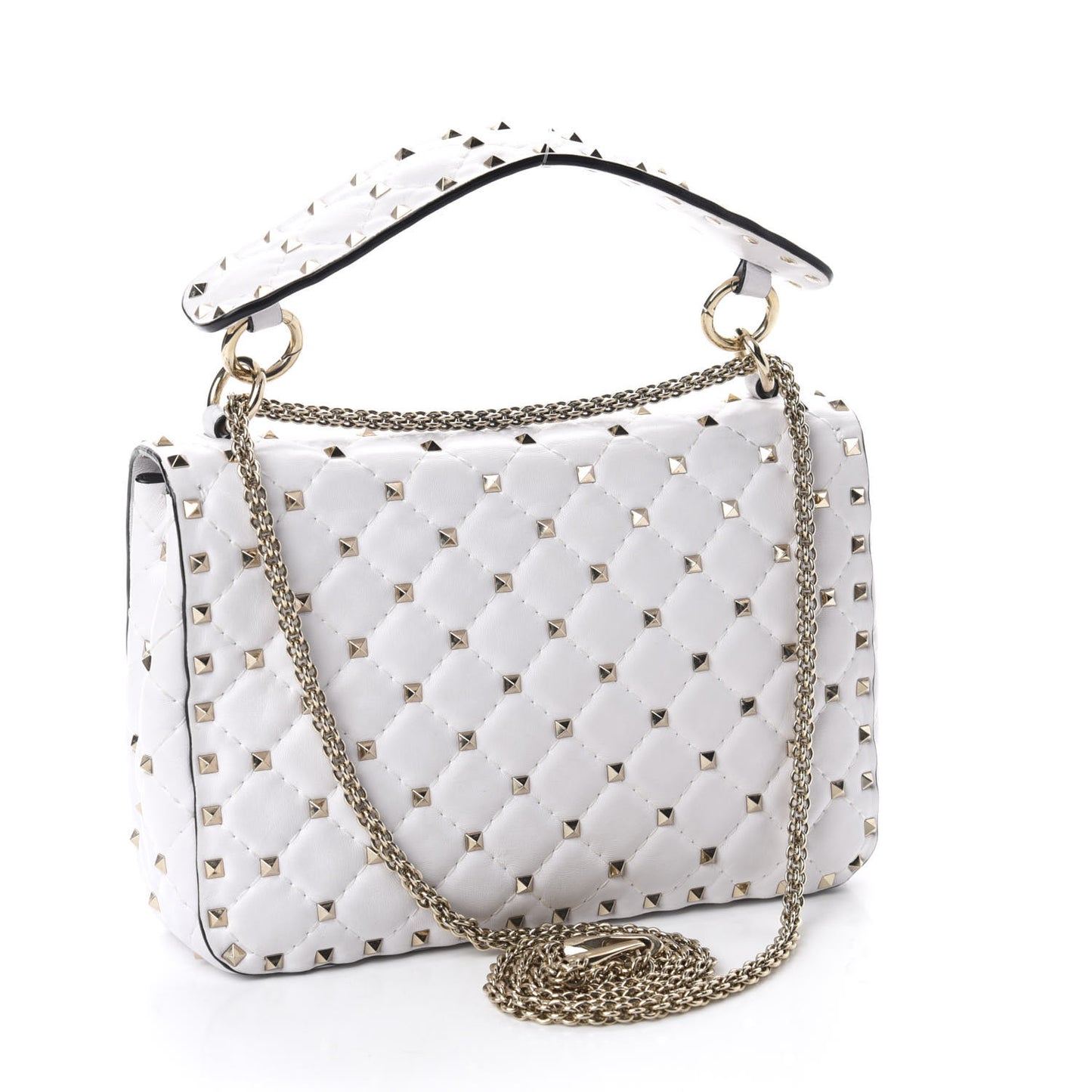 Lambskin VLTN Print Medium Rockstud Spike Shoulder Bag Optic White Black