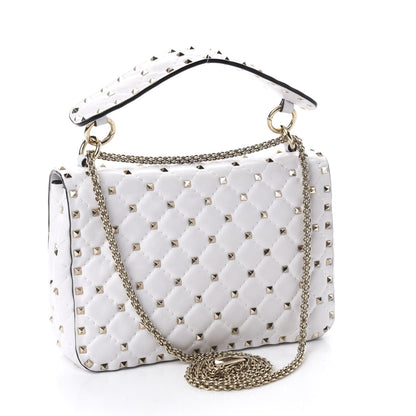 Valentino Garavani Lambskin VLTN Print Medium Rockstud Spike Shoulder Bag Optic White Black 3 of 11