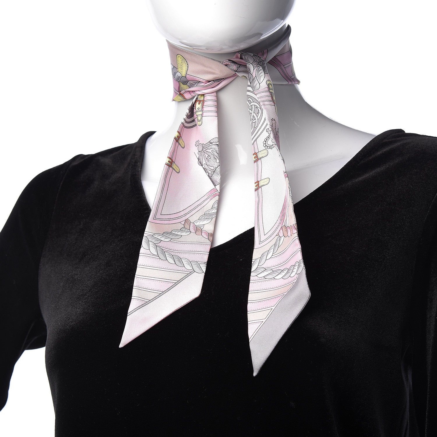 Hermes Silk Grande Tenue Twilly Scarf Rose Pale Gris Perle Blanc 2 of 5