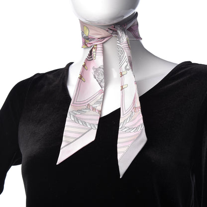 Hermes Silk Grande Tenue Twilly Scarf Rose Pale Gris Perle Blanc 2 of 5