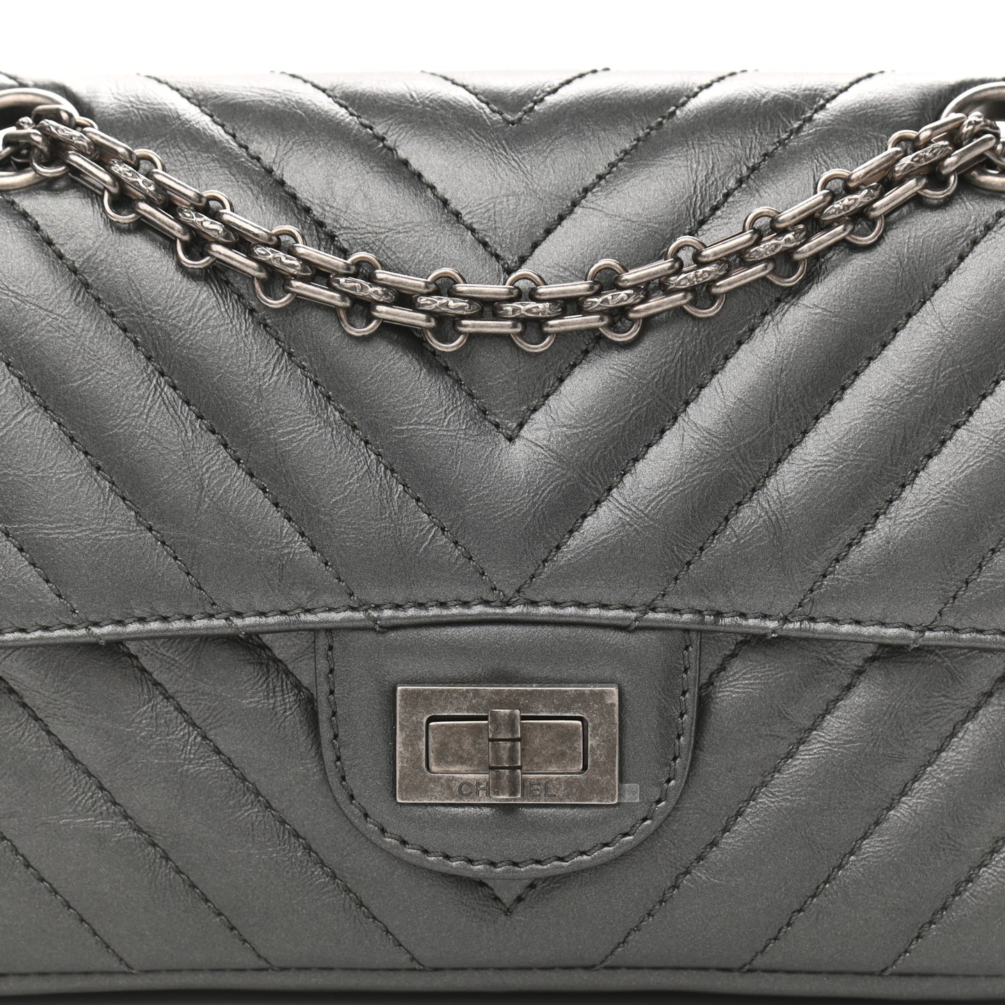 Aged Calfskin Chevron Quilted 2.55 Reissue Mini Flap Grey