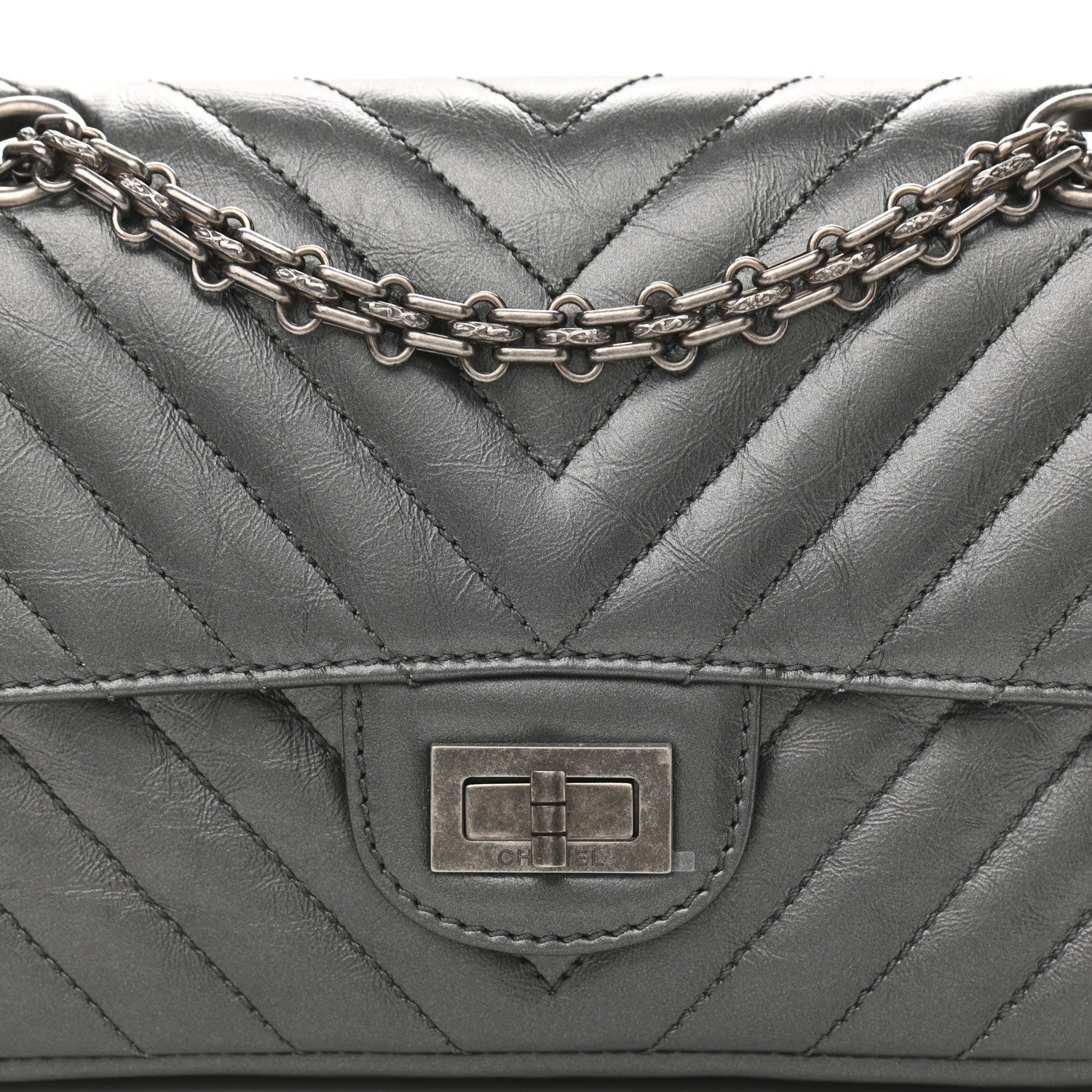 Chanel Aged Calfskin Chevron Quilted 2.55 Reissue Mini Flap Grey 8 of 11