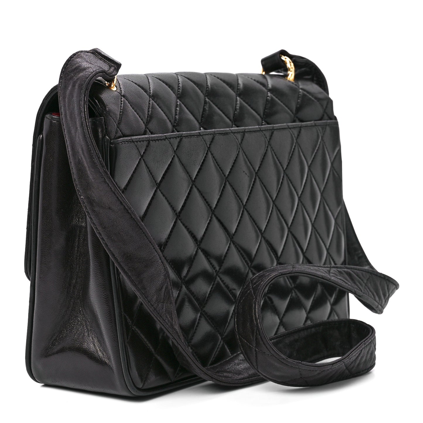 Lambskin Quilted Single Flap Shoulder Bag Black