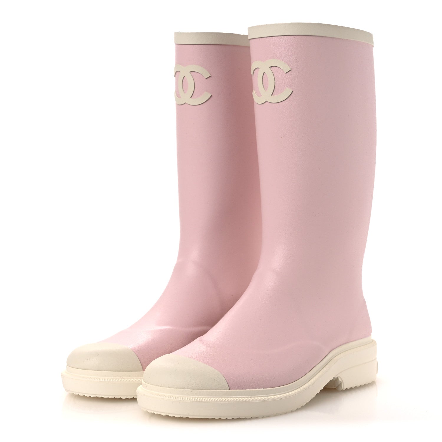 Chanel Caoutchouk CC High Boots 39 Light Pink White 4 of 11