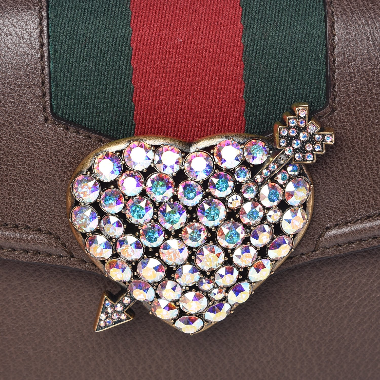 Gucci Textured Calfskin Web Crystal Heart Stripe Small Totem Shoulder Bag New Acero 10 of 10