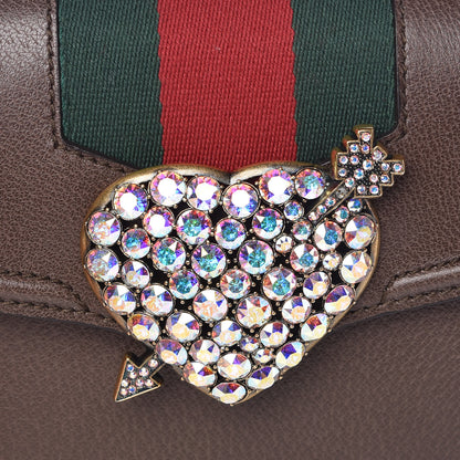 Gucci Textured Calfskin Web Crystal Heart Stripe Small Totem Shoulder Bag New Acero 10 of 10