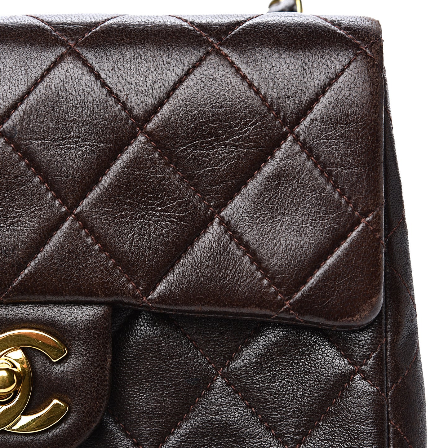 Lambskin Quilted Mini Square Flap Brown