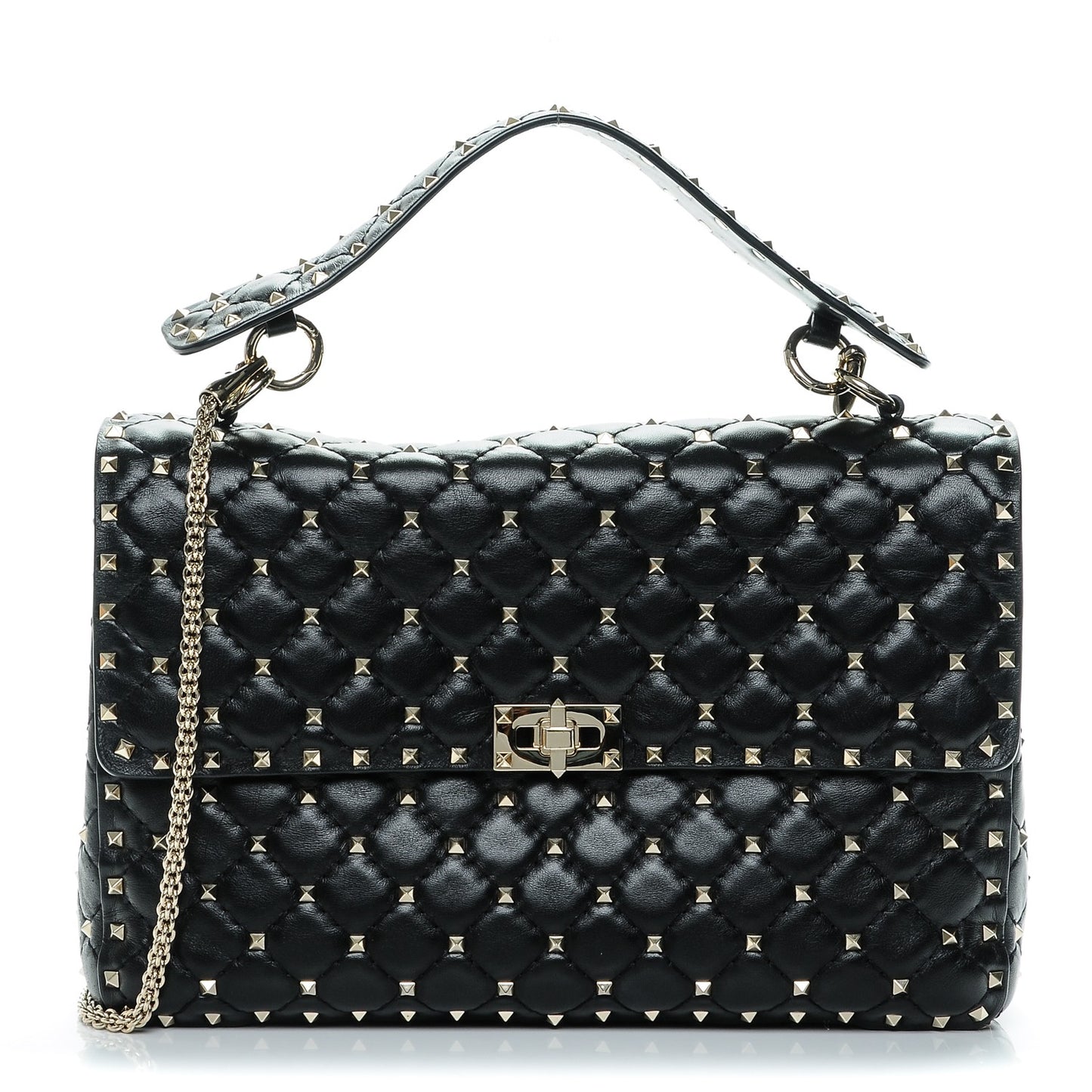 Nappa Large Rockstud Spike Shoulder Bag Black